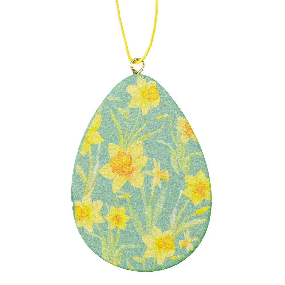 Rich Green | Spring Daffodils | Wooden Hanging Egg | Easter Tree Decoration