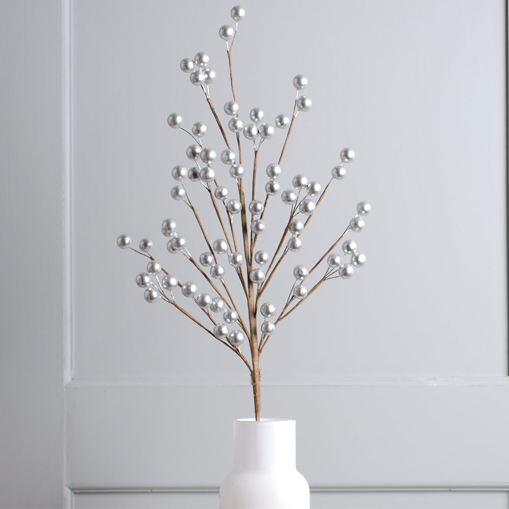 Silver | 56cm Faux Christmas Berry Spray | Floristry & Tree Decorating