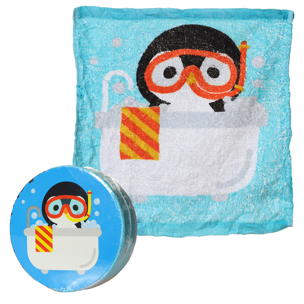 Bath Time Penguin | Compressed Flannel | Mini Gift | Cracler Filler