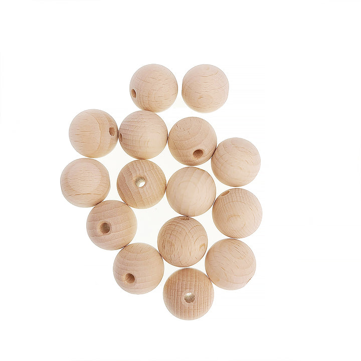 Untreated Round Wooden Beads with Threading Holes for Crafts