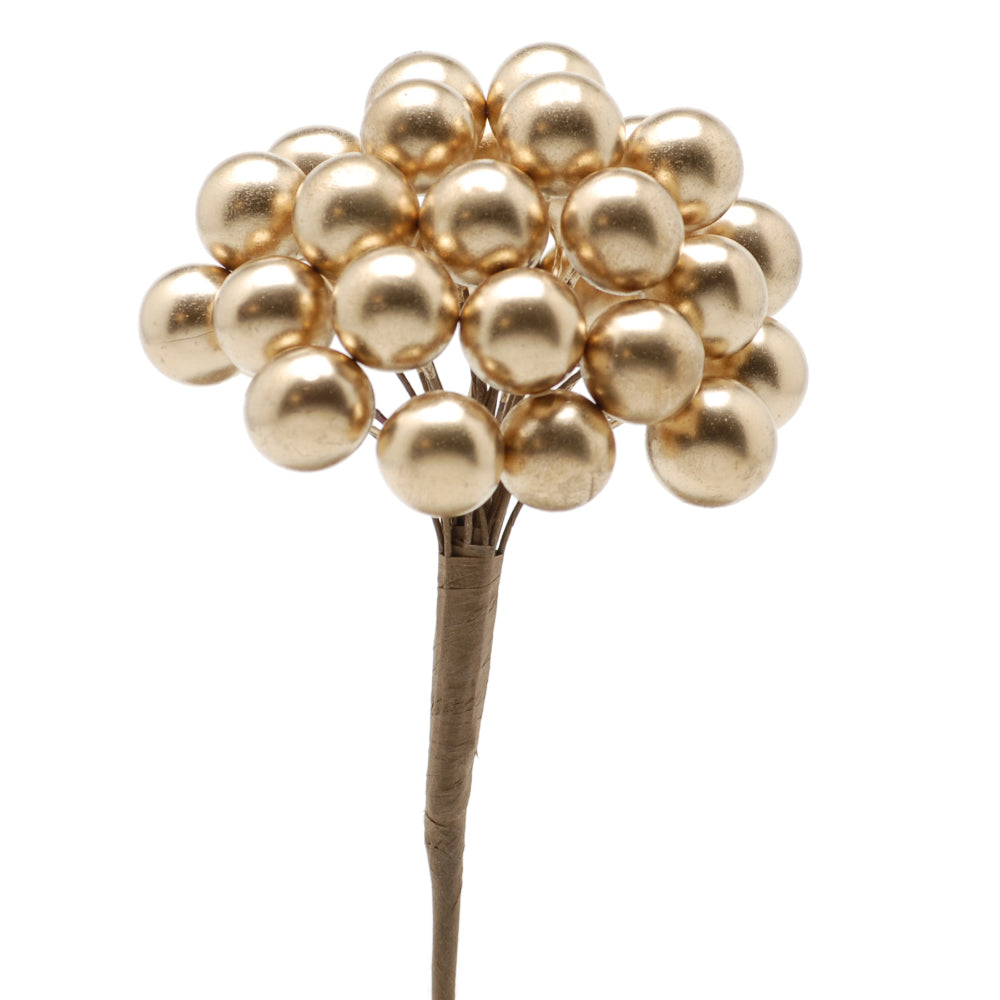 15cm Berry Cluster Pick for Christmas Floristry Crafts - Gold
