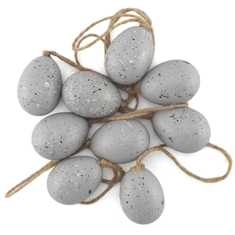 Bluey Grey Speckled Hanging Eggs | Easter Tree Decorations | 4cm Tall | Set of 9 | Gisela Graham