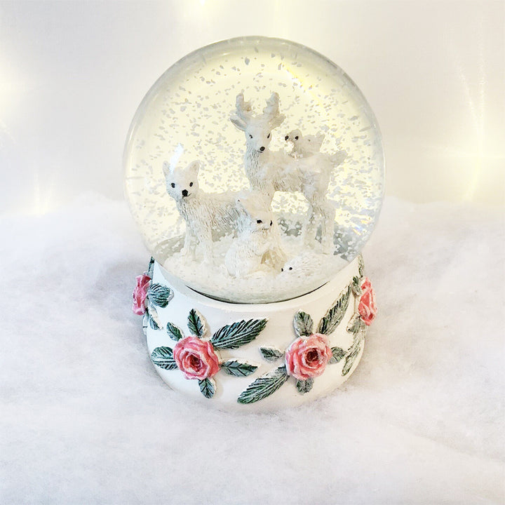 Luxury Gisela Graham Musical Glass Snow Globe | White Woodland Animals