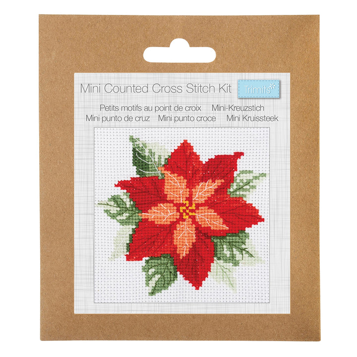 Christmas Poinsettia | Mini Counted Cross Stitch Kit | 13cm Square