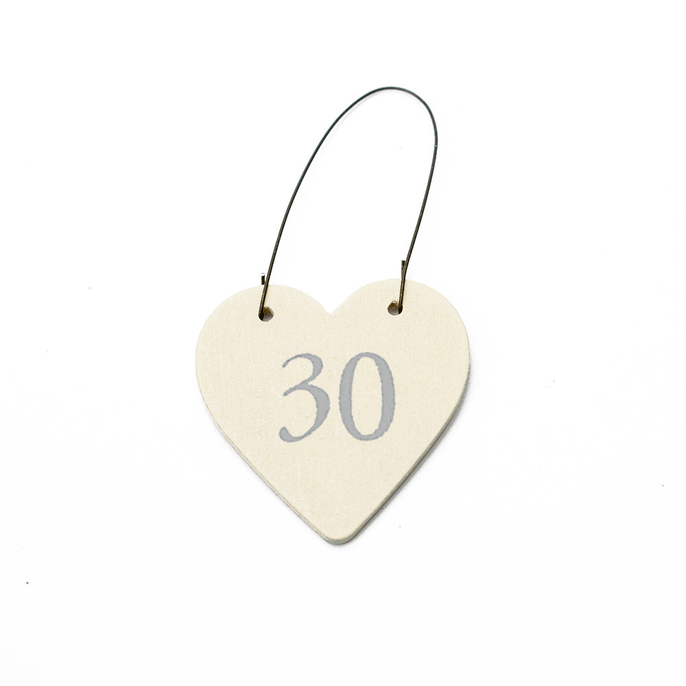 30 Mini Wooden Hanging Heart for 30th Birthday - Cracker Filler Gift