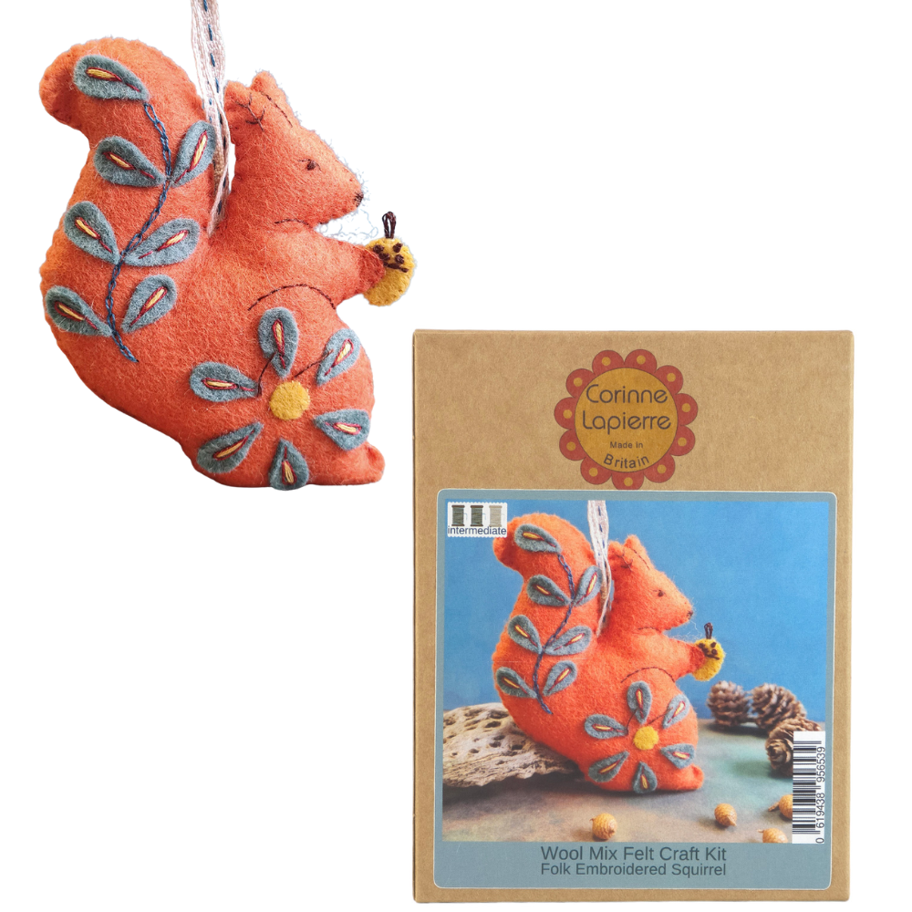 Squirrel Hanging Ornament | Mini Felt Sewing Embroidery Kit | Corinne Lapierre