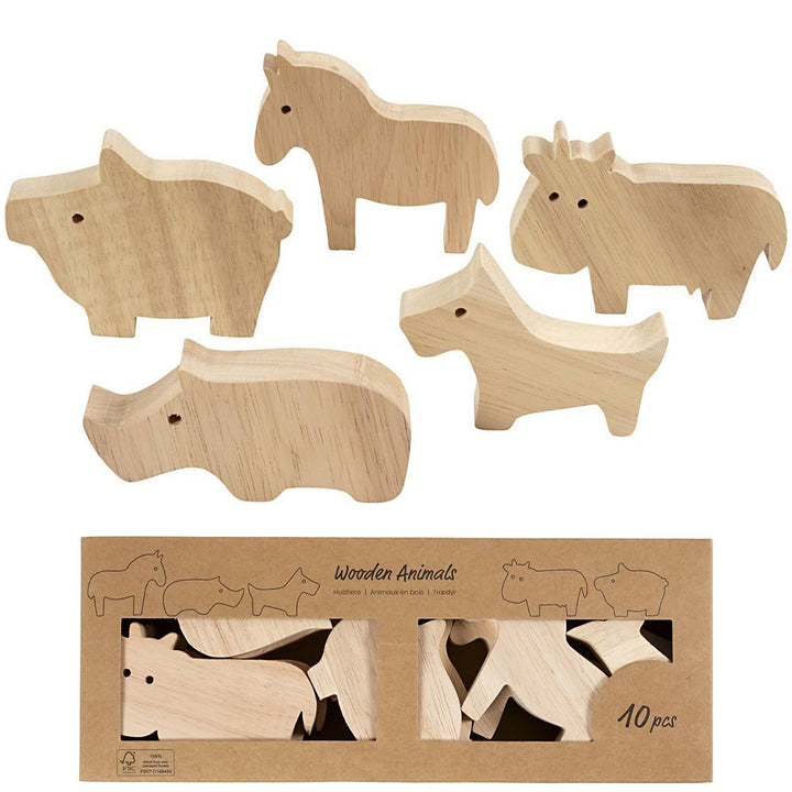 Chunky Wooden Farm & Safari Animals to Decorate | 10 or Bulk 42 | Kids Crafts
