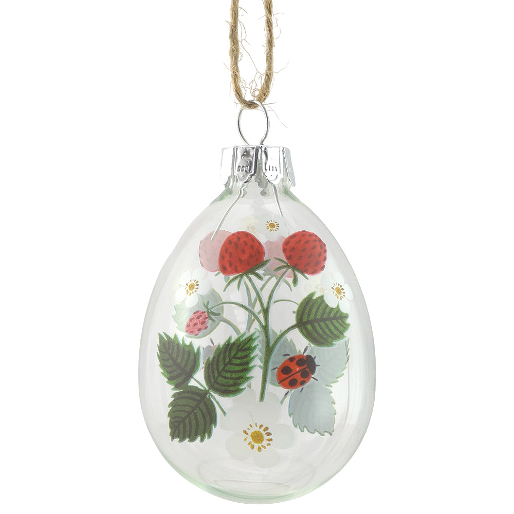 Strawberries & Ladybird | Glass Egg | Easter Tree Decoration | Gisela Graham