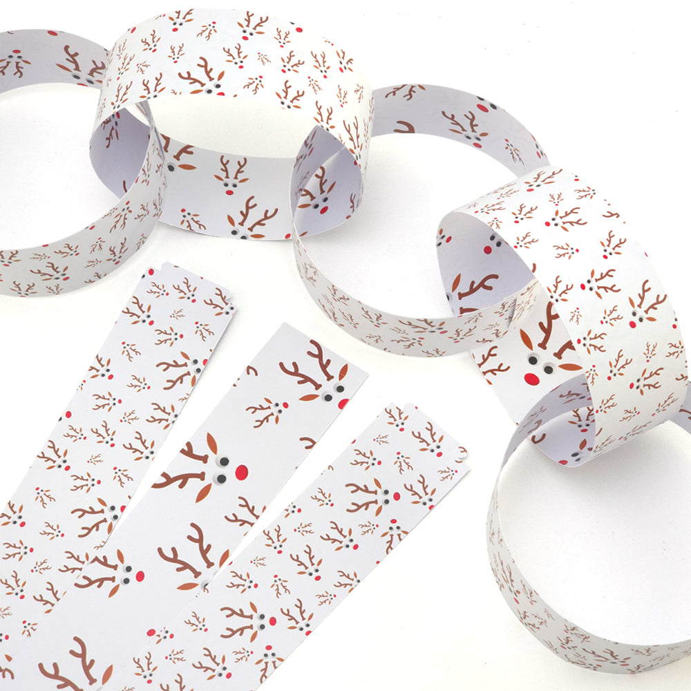 30 Reusable Christmas Paper Chains | Googly Rudolph | No Glue Needed | 2.5m