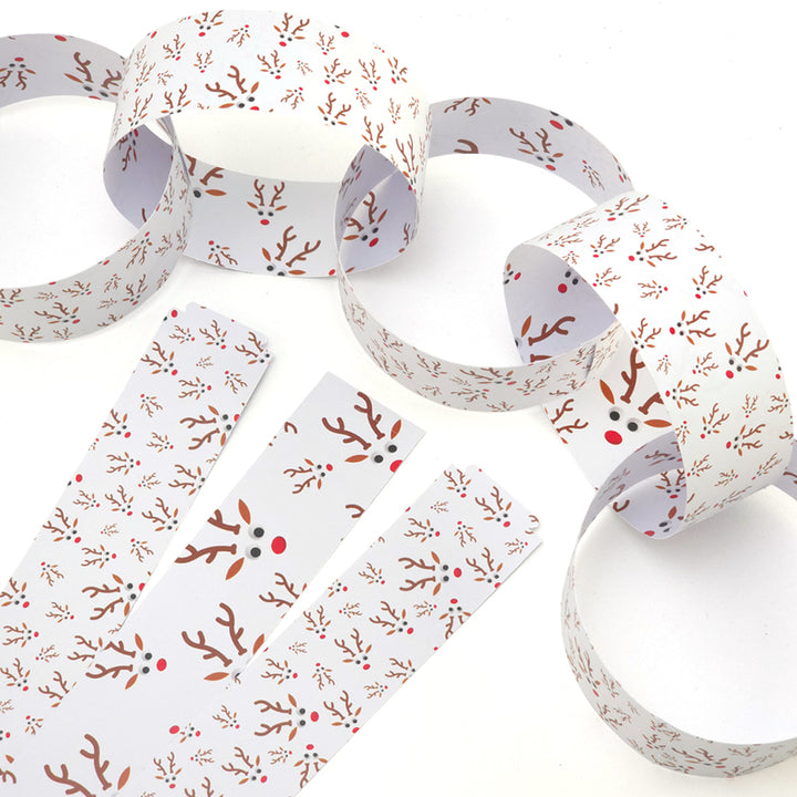 30 Reusable Christmas Paper Chains | Googly Rudolph | No Glue Needed | 2.5m
