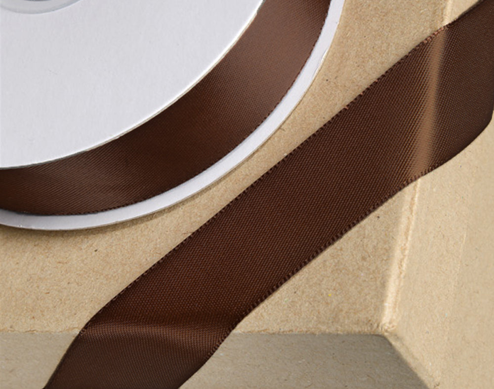 25m Chocolate Brown 15mm Wide Satin Ribbon for Crafts