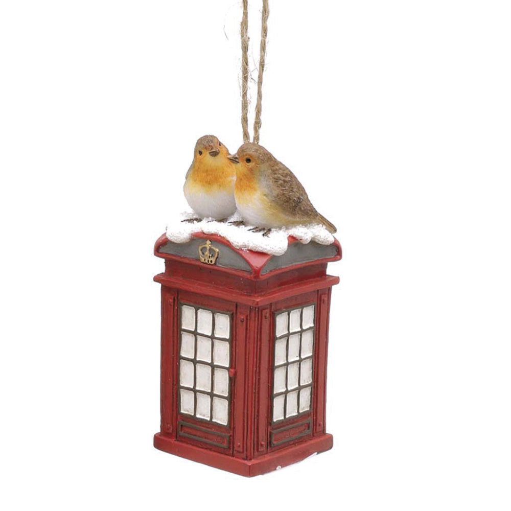 Christmas Robin Hanging Decoration - 8cm - Telephone Box Design