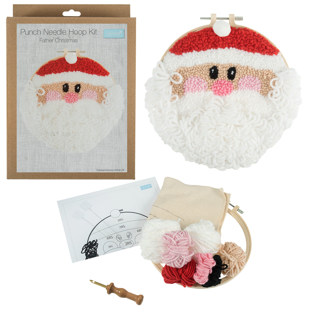 Santa Punch Needle Hoop Craft Kit | Father Christmas | Boxed Gift