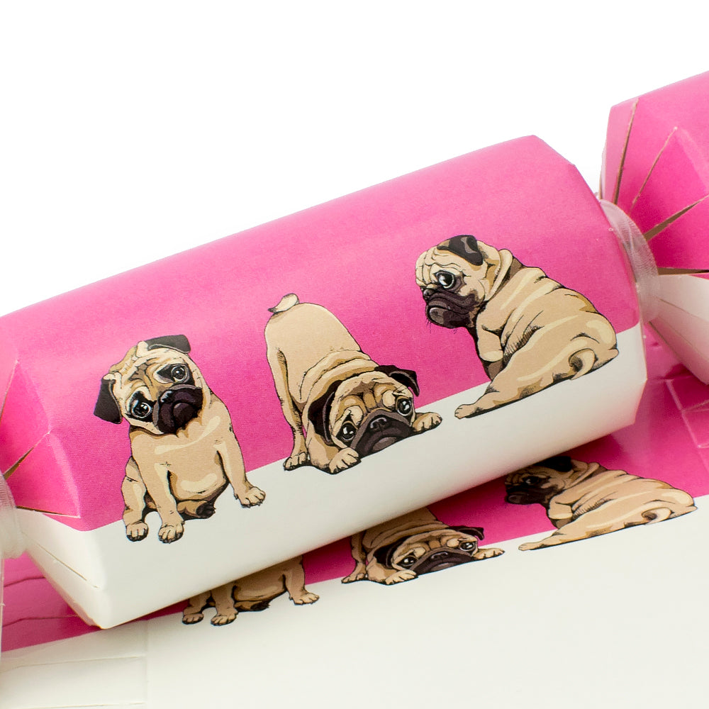 6 Large Cute Pink Pug Crackers - Make & Fill Your Own Kit