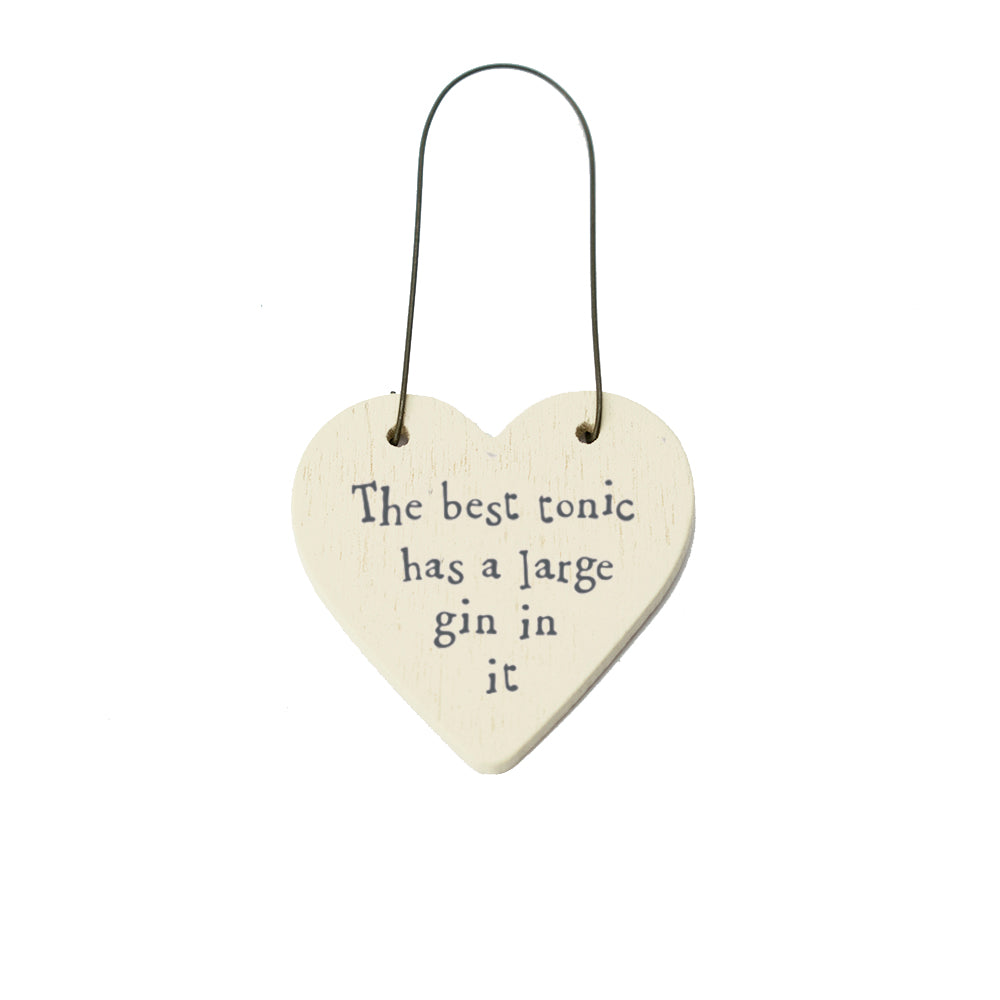 The Best Tonic Has a Large Gin In It Mini Wooden Hanging Heart - Cracker Filler Gift