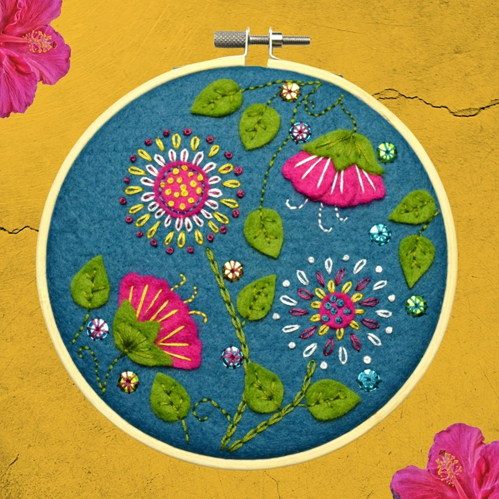 Tropical Flowers | 19cm Applique Hoop Sewing Kit & Hoop | Corinne Lapierre