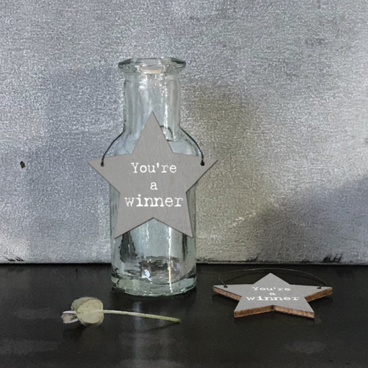 Mini Grey Wooden Hanging Heart | You're A Winner | Cracker Filler Gift