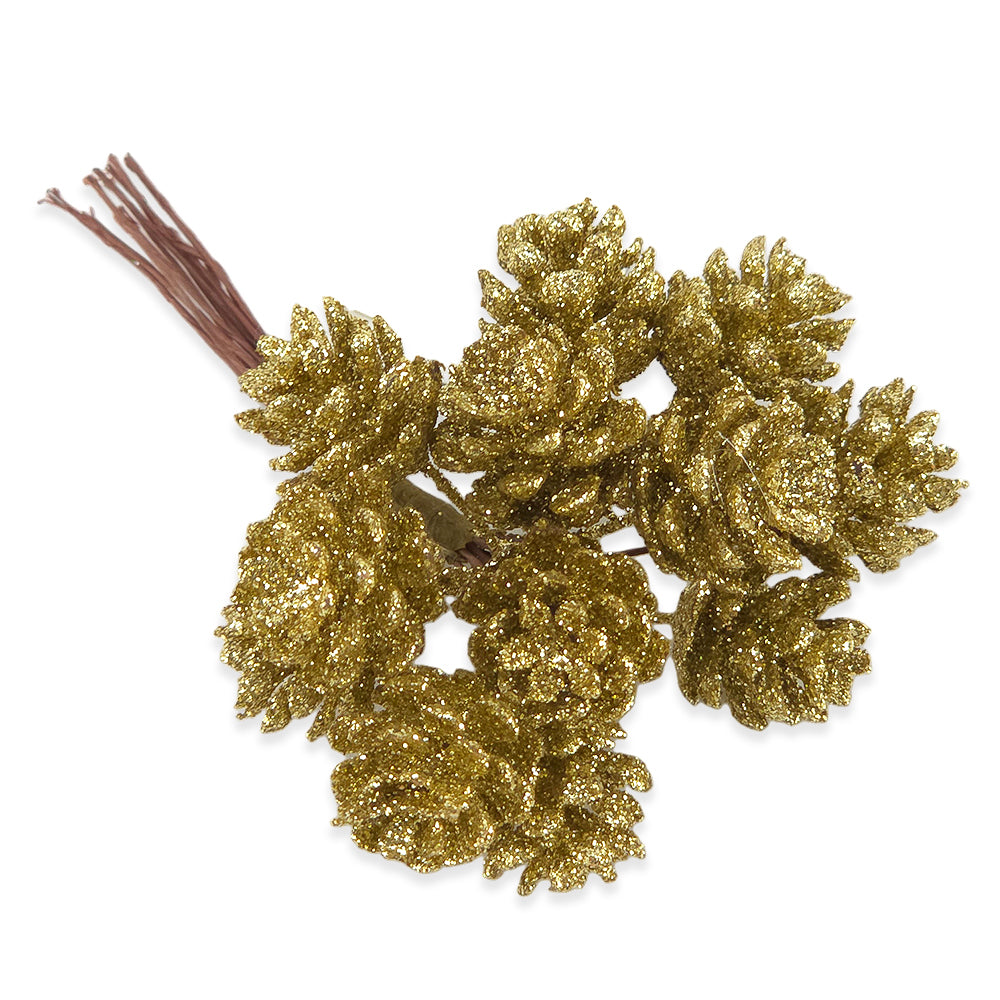 12 Glitter Fircone Picks | Small | Wreath Making &amp; Floristry