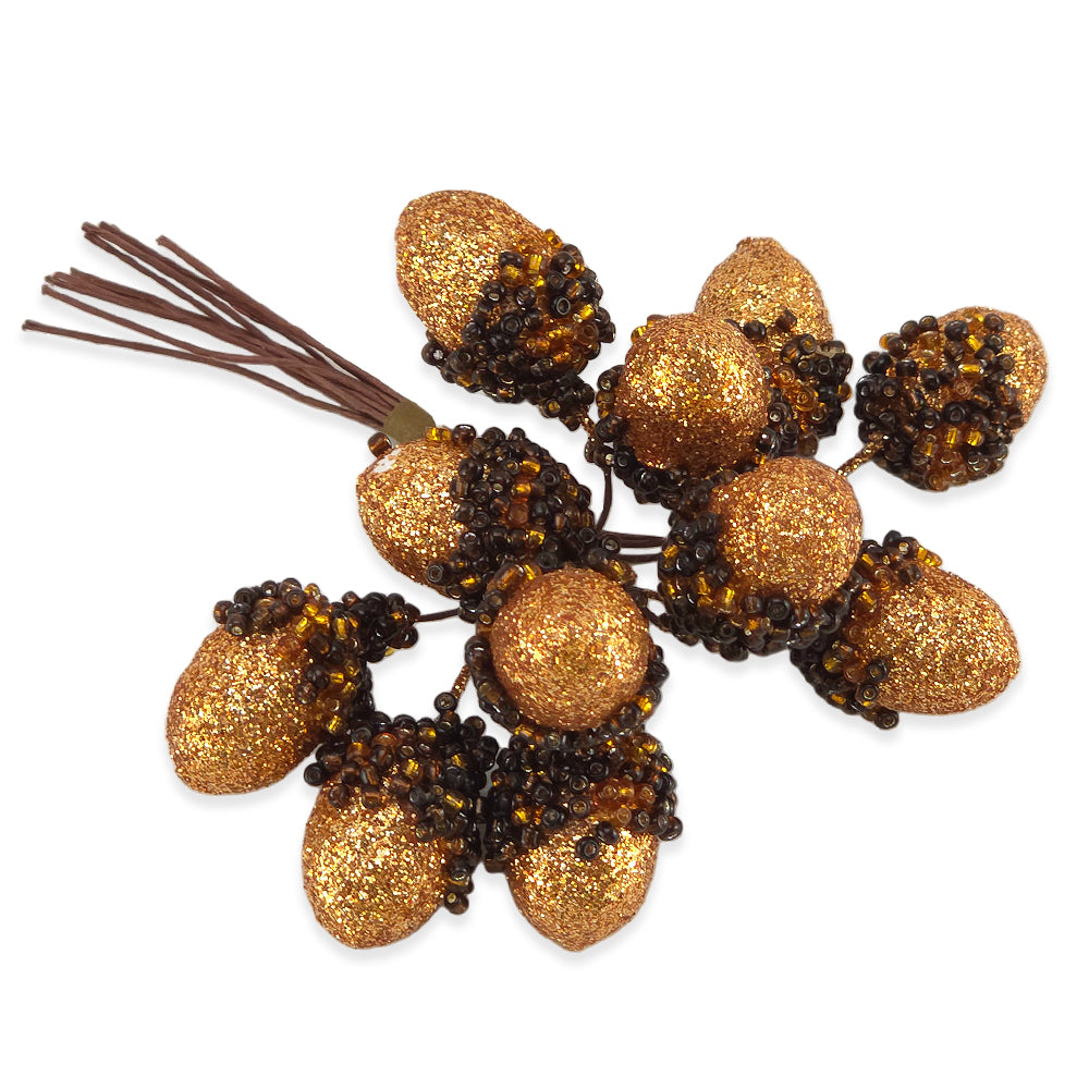12 Copper Glitter Acorn Picks | Glitter & Beads | Floristry & Wreath Making