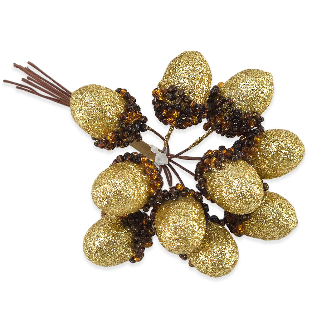 12 Gold Glitter Acorn Picks | Glitter &amp; Beads | Floristry &amp; Wreath Making