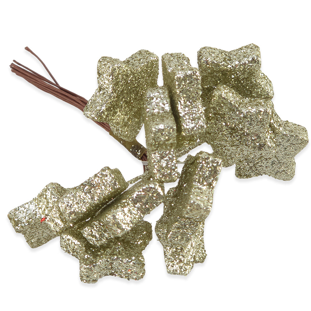 12 Gold Glitter Star Picks | Floristry & Wreath Making