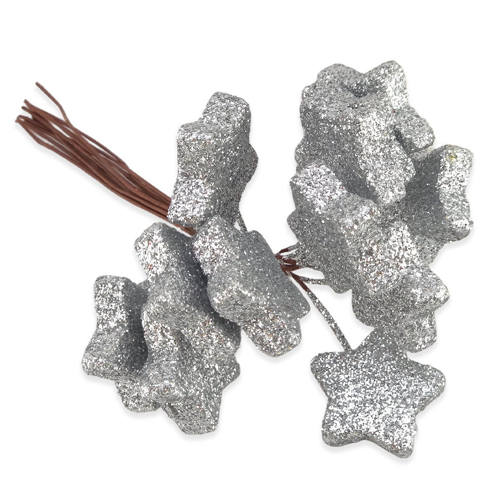 12 Silver Glitter Star Picks | Floristry &amp; Wreath Making