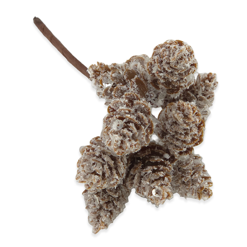 12 Sequined &amp; Frosted Natural Fircone Picks | Wreath Making &amp; Floristry