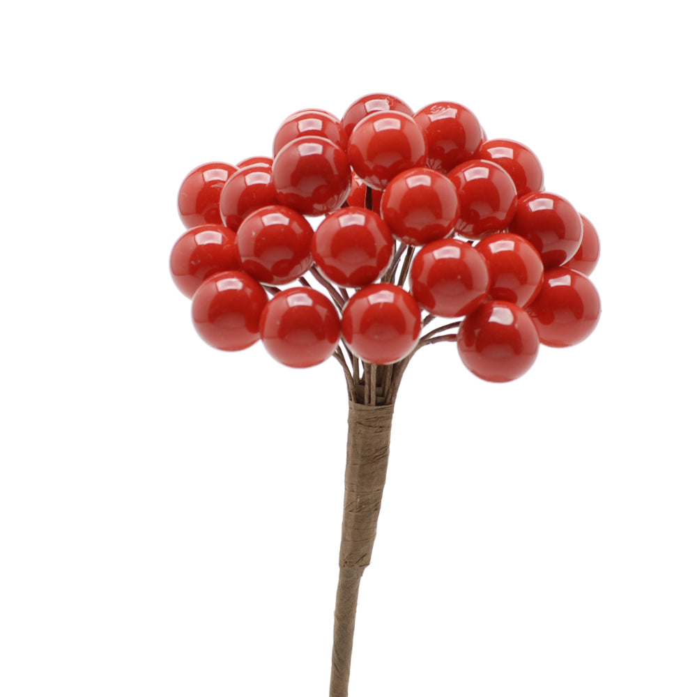 15cm Berry Cluster Pick for Christmas Floristry Crafts - Bright Red