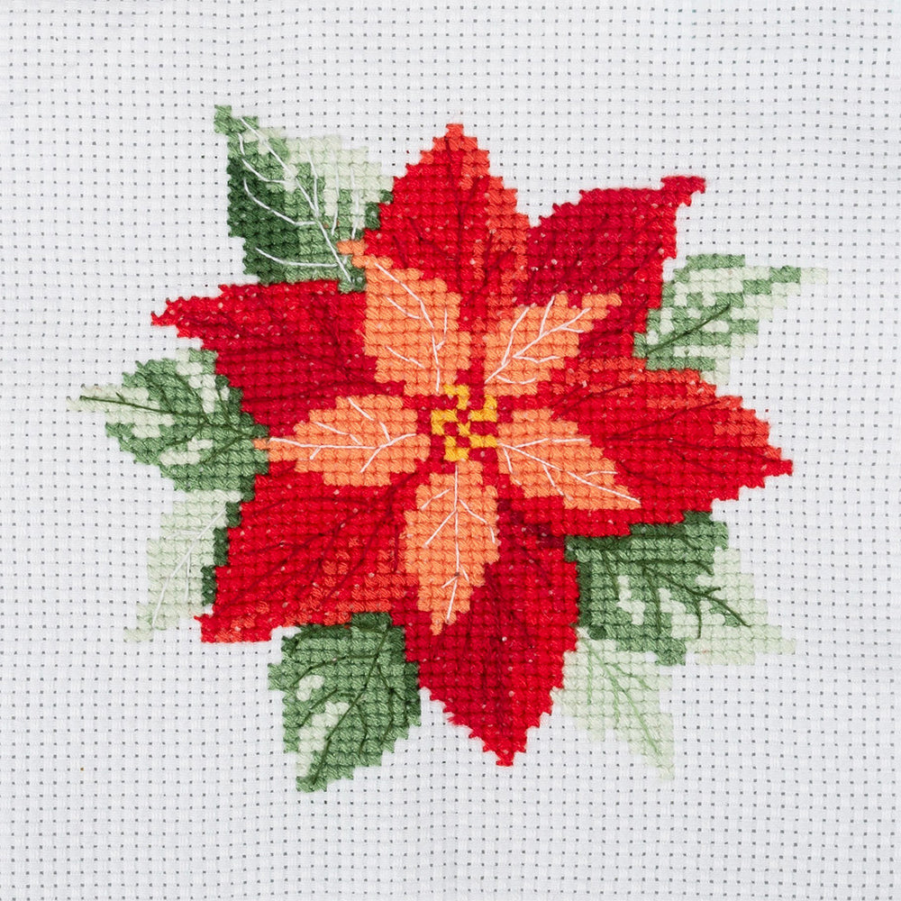 Christmas Poinsettia | Mini Counted Cross Stitch Kit | 13cm Square