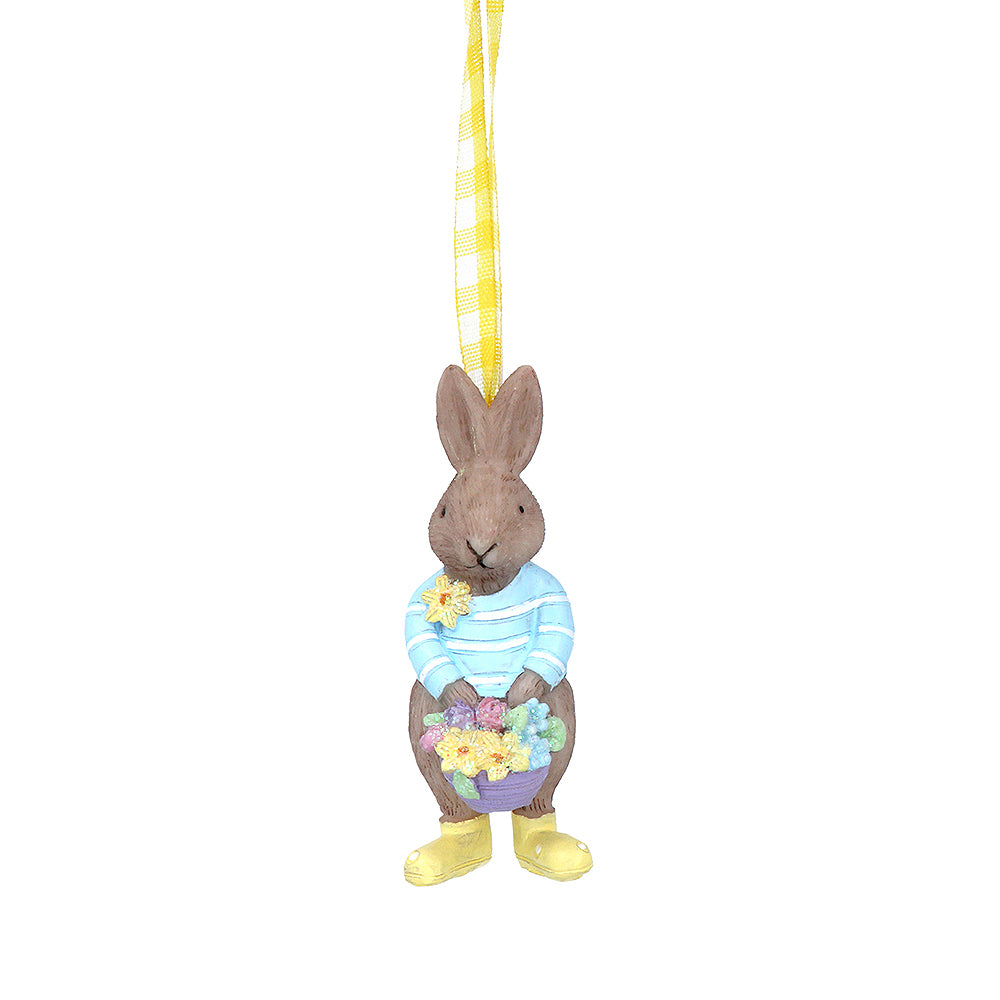Single 7cm Blue Bunny Carrying Flowers Easter Tree Decoration
