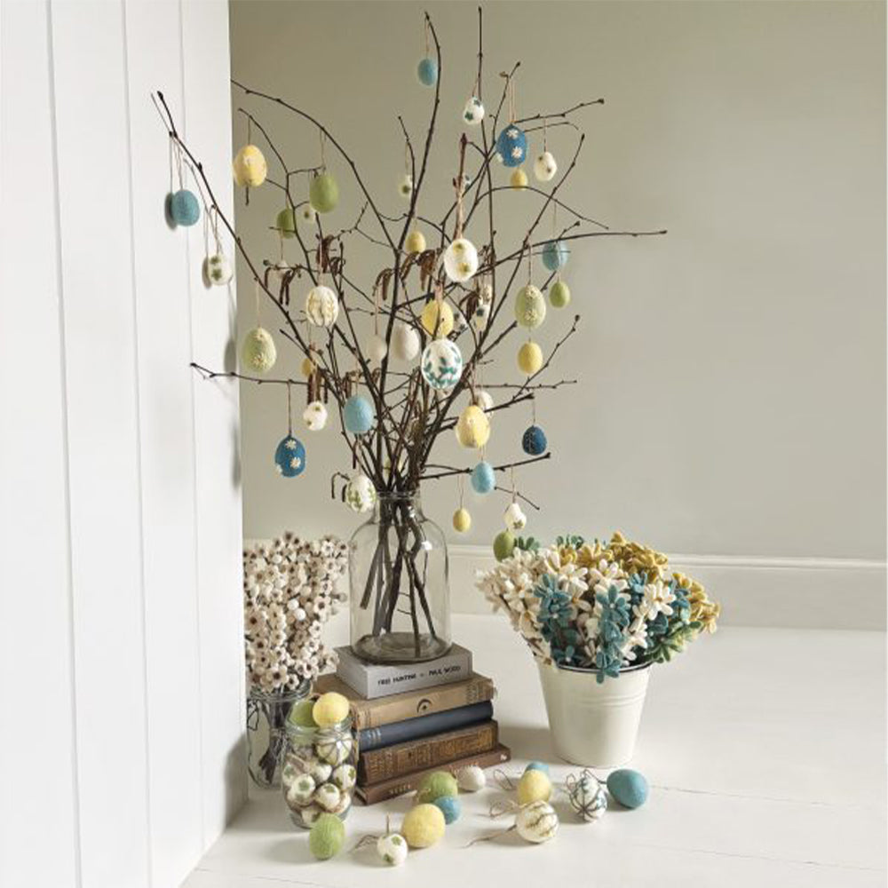 Felt &amp; Embroidered Daisy Egg Ornament | Hanging Easter Tree Decoration