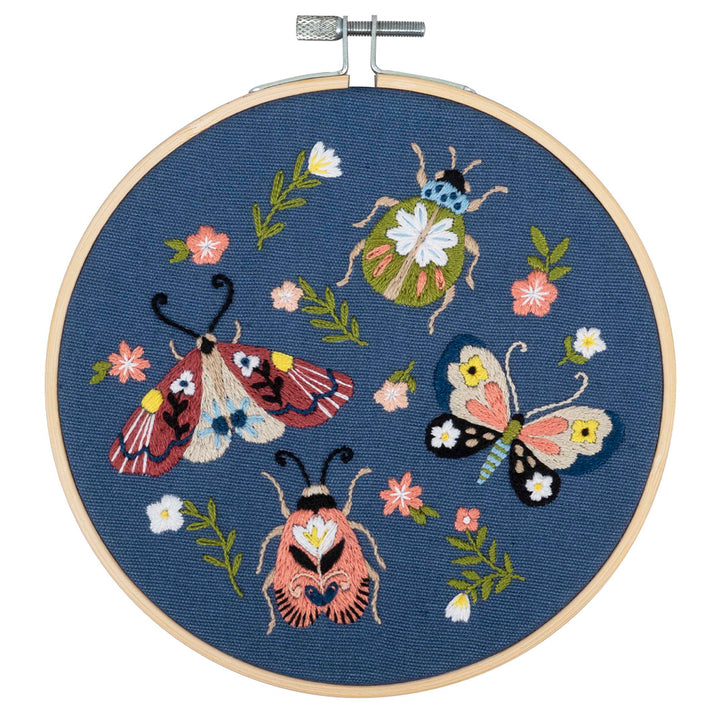 Mini Beasts | Insects | Complete Embroidery Craft Kit with Hoop | 15cm Wide