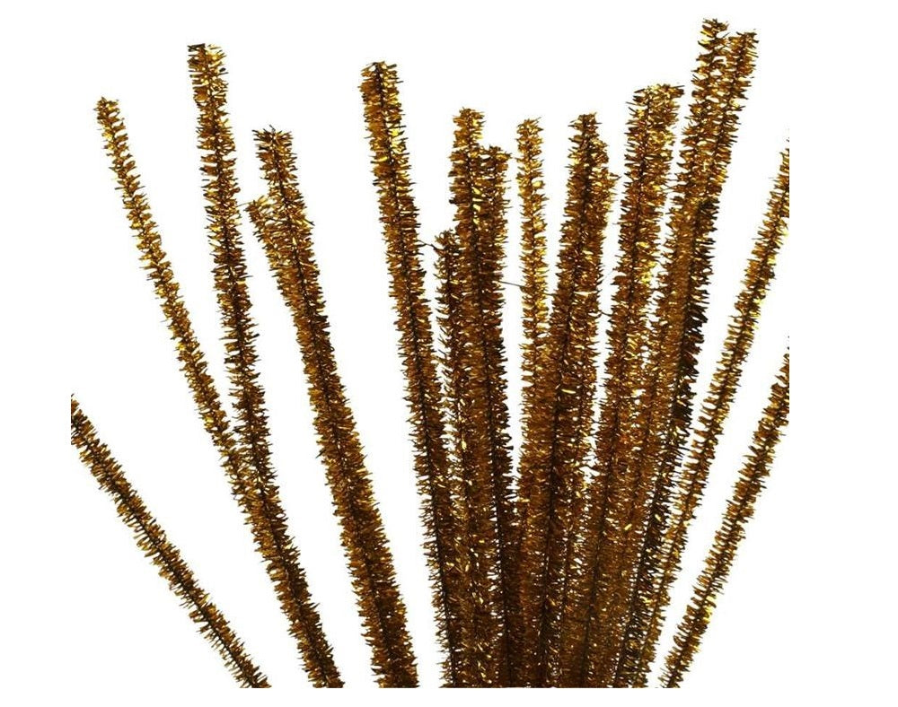 24 Metallic Gold 6mm Tinsel Pipe Cleaners | Glitter Pipecleaners