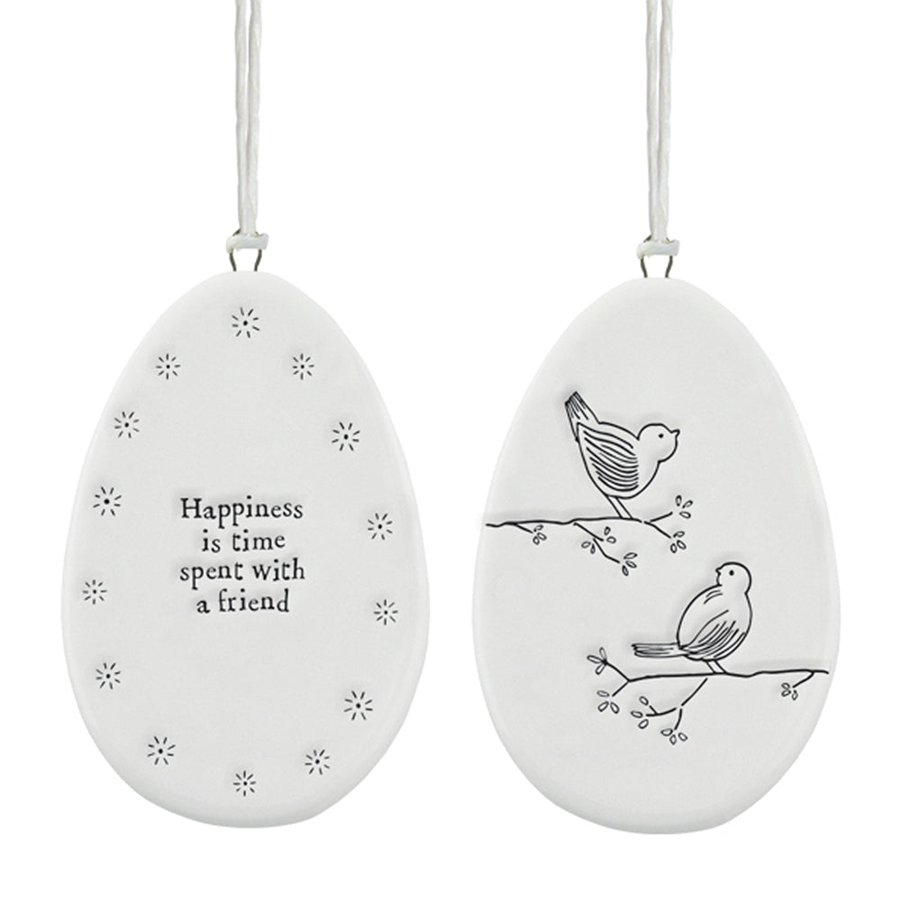 Happiness is Time With a Friend | Flat Porcelain Egg Ornament | Cracker Filler