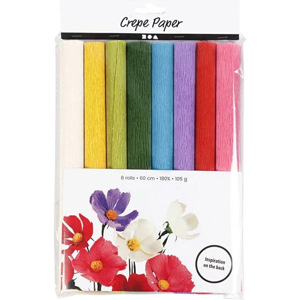 8 Rolls 25cm x 60cm Crepe | Paper Flower Making | Bright Colours