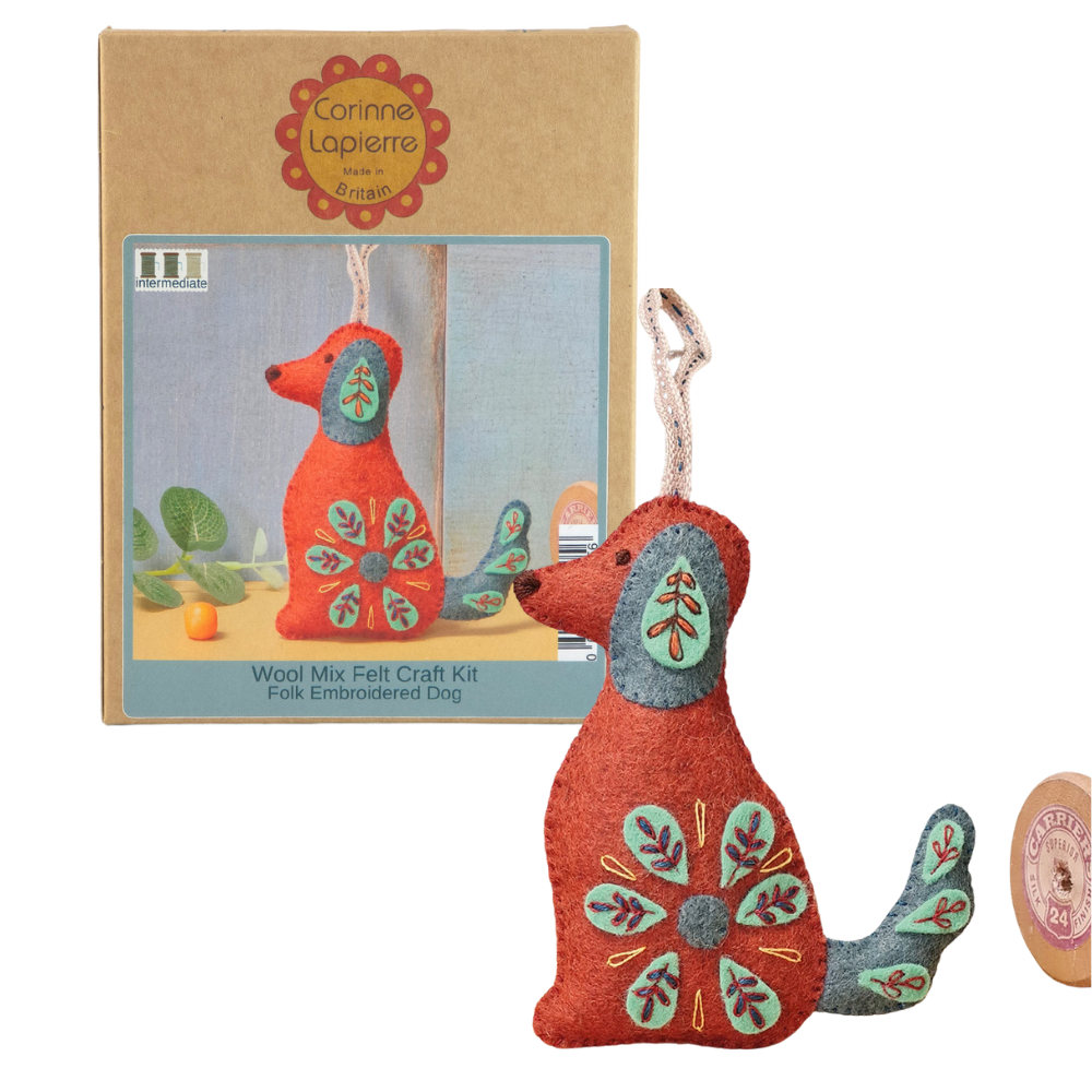 Folk Dog Hanging Ornament | Mini Felt Sewing & Embroidery Kit | Corinne Lapierre