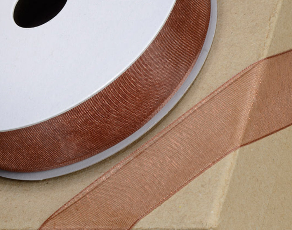 25m Copper 23mm Wide Woven Edge Organza Ribbon for Crafts