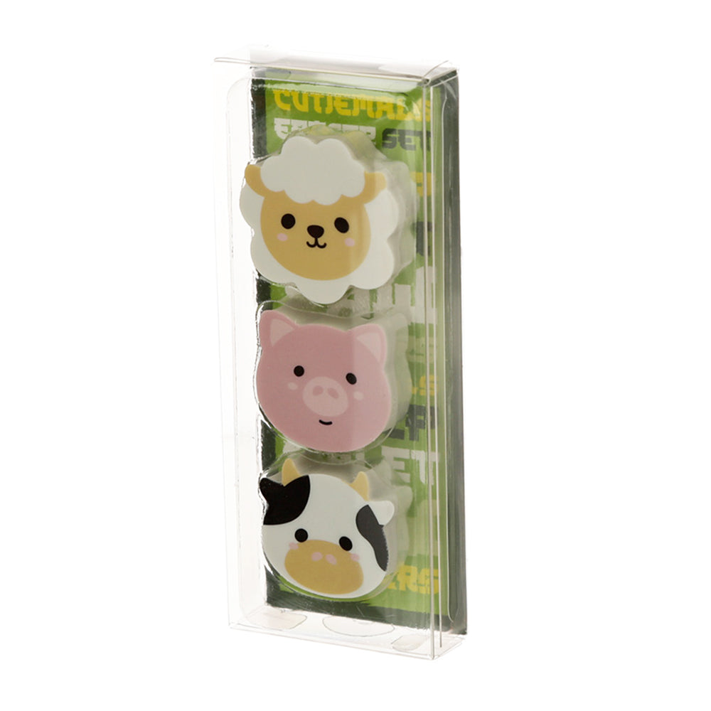 Cow, Pig & Sheep | 3 Piece Eraser Set | Mini Gift | Cracker Filler