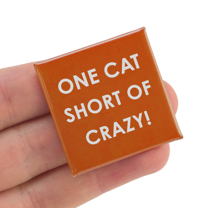 One Cat Short of Crazy! | Funny 38mm Square Pin Badge | Cracker Filler Gift