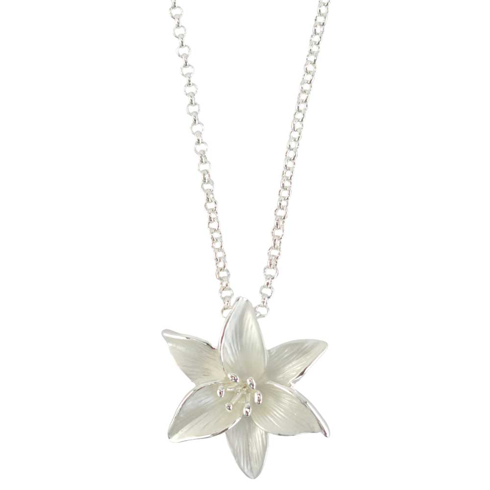 white lily necklace Lily Silver Plated Necklace | Pearlescent White | Little Gift