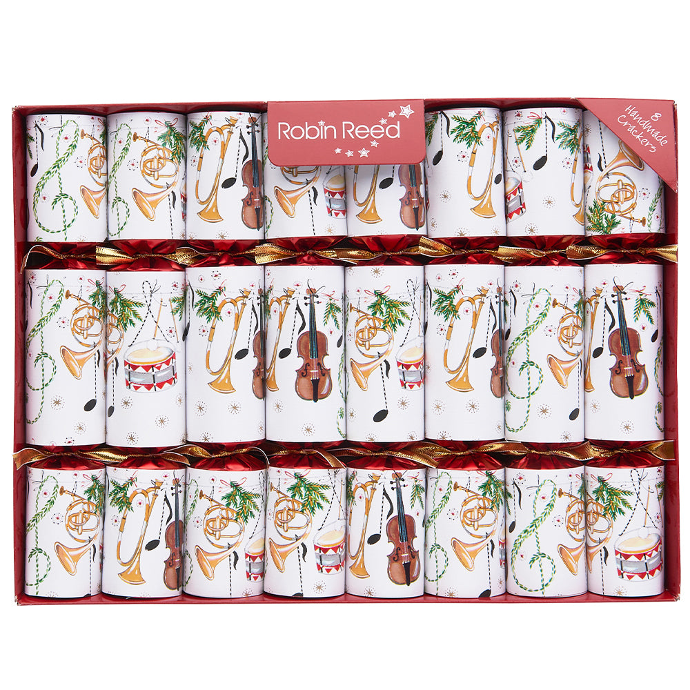 8 Medium Christmas Musical Crackers | With Whistles & Music Sheets | Ready Made