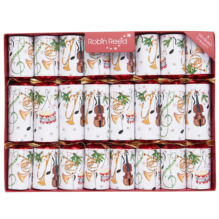 8 Medium Christmas Musical Crackers | With Whistles & Music Sheets | Ready Made