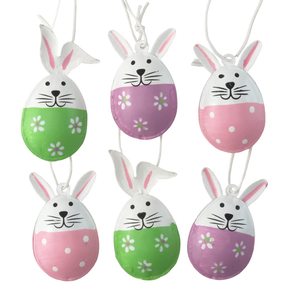 Gorgeous Pastel Easter Bunnies | Tinware | 6 Hanging Tree Decorations