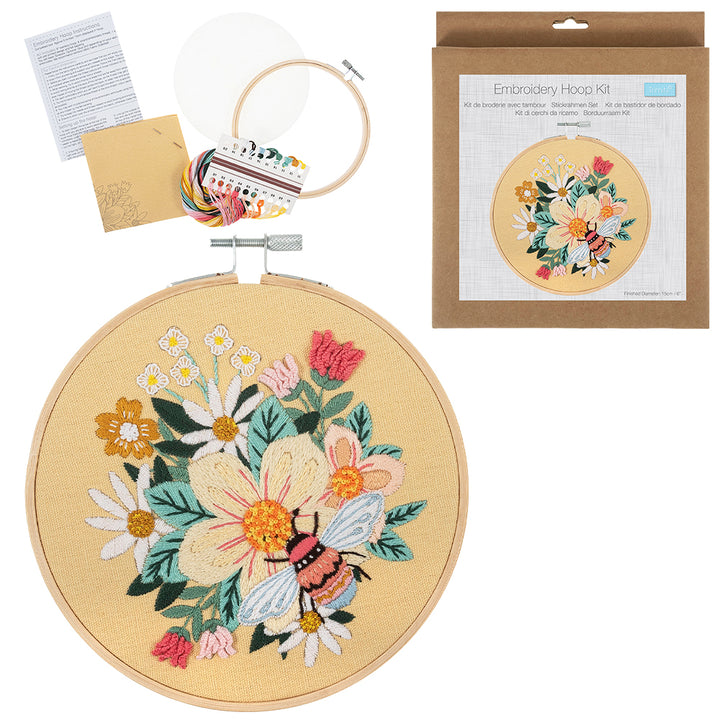 Buzzy Bee | Complete Embroidery Craft Kit with Hoop | 15cm Wide