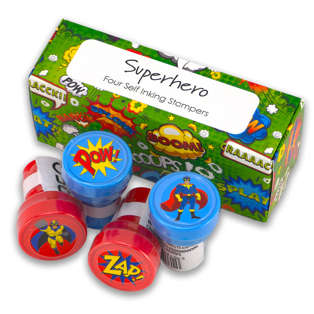 Superhero | 4 Self Inking Stampers for Kids | Cracker Filler | Party Bag Gift