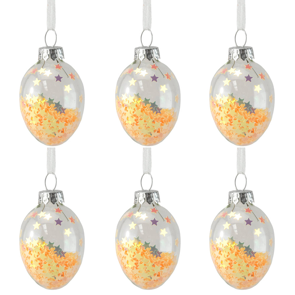 Mini Glass Sparkle Eggs | 6 Glass Hanging Easter Tree Decorations | 4.5cm Tall