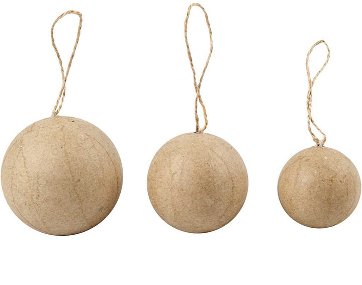 BULK BUY 105 Assorted Paper Mache Christmas Baubles - 4cm, 5cm & 6cm