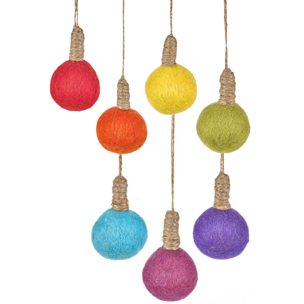 7 6cm Felt Hanging Bulb Baubles - Christmas Decoration | Fairtrade Felt