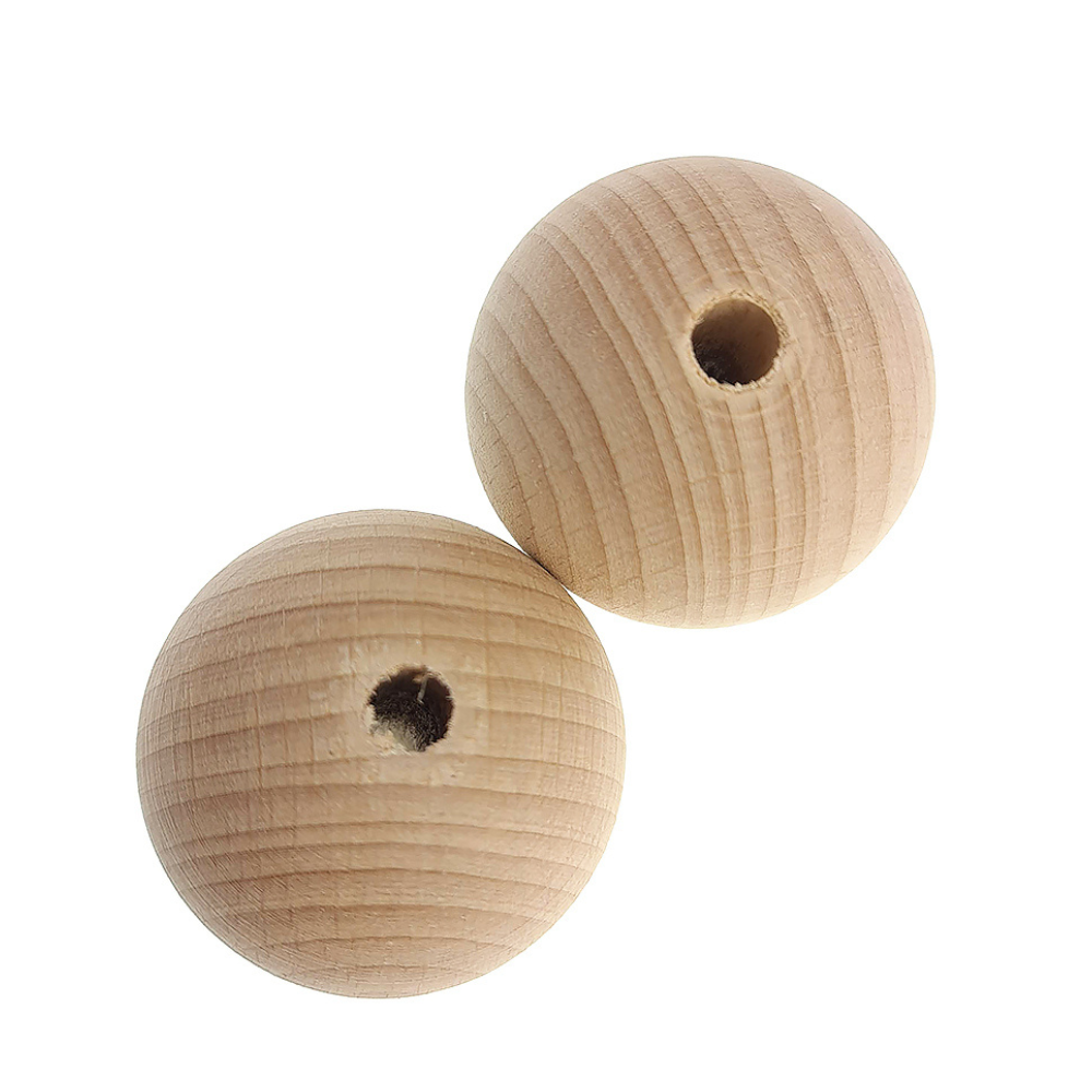 Untreated Round Wooden Beads with Threading Holes for Crafts