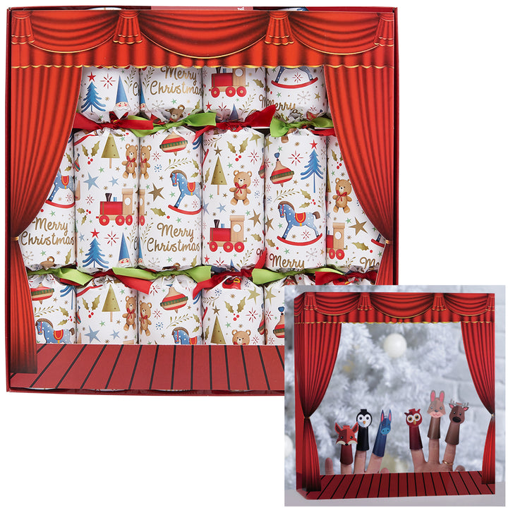Kids Christmas Crackers with Finger Puppets &amp; Puppet Theatre – Pack of 6